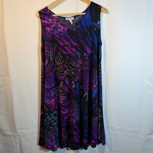 Vintage Vibrant Purple and Blue Midi Dress